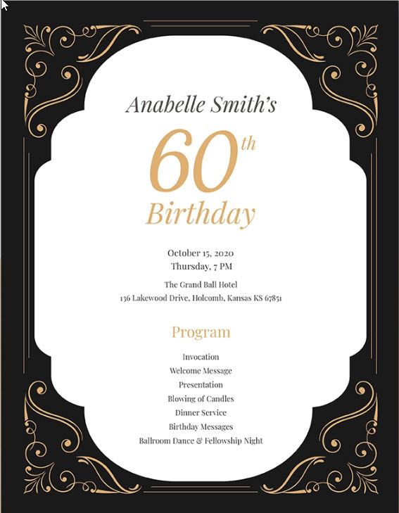 Program script for 60th birthday party
